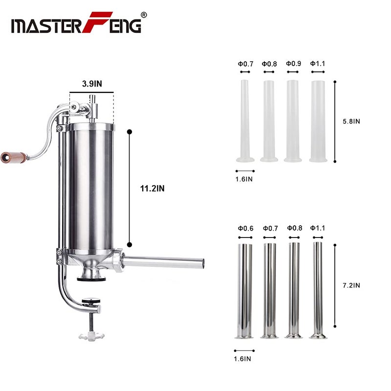 MASTER FENG Sausage Stuffer, Vertical Stainless Steel Sausage Maker Packed with 8 Tubes, Commercial and Household Use (5LBS VERTICAL) - Image 2